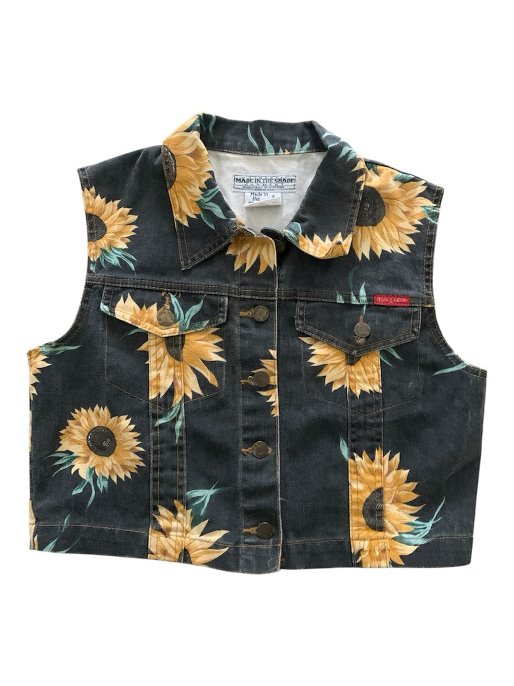 Vintage Black Sunflower Denim Vest-Made in the Shade.